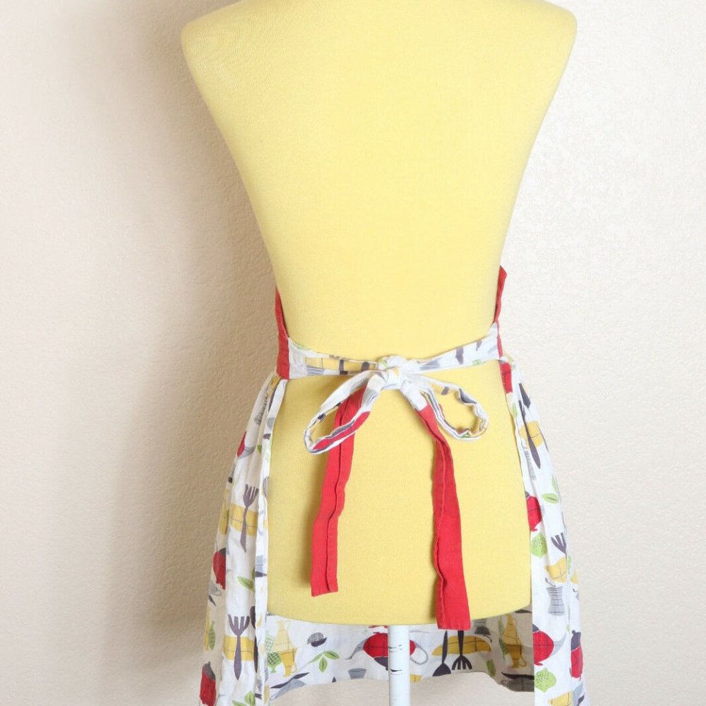 Half Apron Vintage Kitchen Print Red Yellow Green - Picture 5 of 6